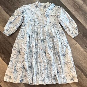 Elegant Blue and White Floral Kids Dress
